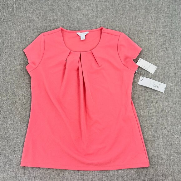 NEW! Liz Claiborne Rapture‎ Rose Blouse Small $32 Round Neck Short Sleeve - Picture 2 of 10